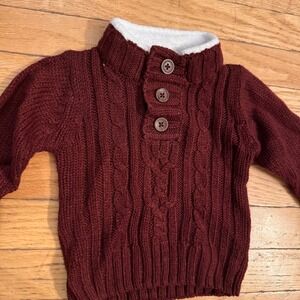 Little Lad Baby Boys Burgundy Cable Knit Sweater Fleece Mock Neck Maroon 12M